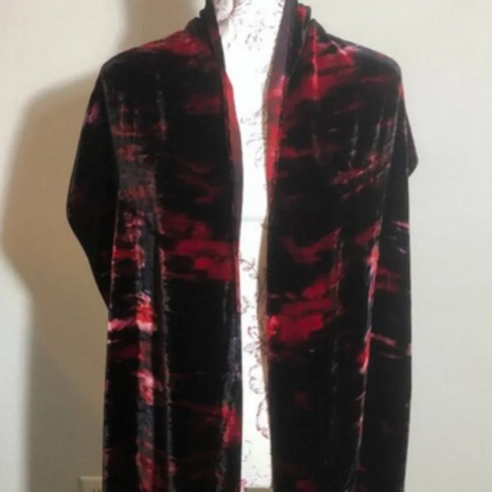 🖤 Crimson & Black Velvet Scarf – Silk Blend | Boutique Evening Luxe